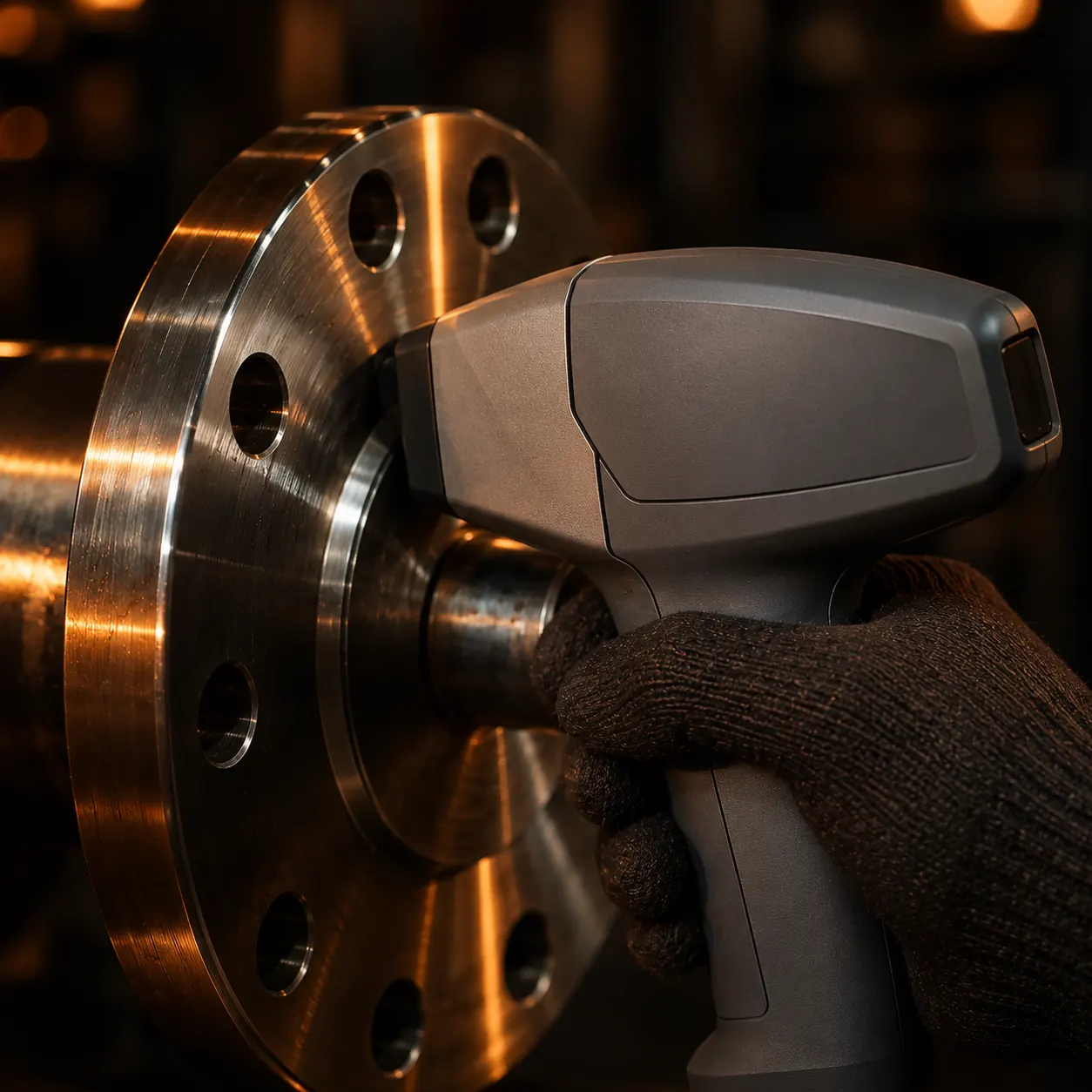 Inspeção PMI com analisador portátil em flange metálico